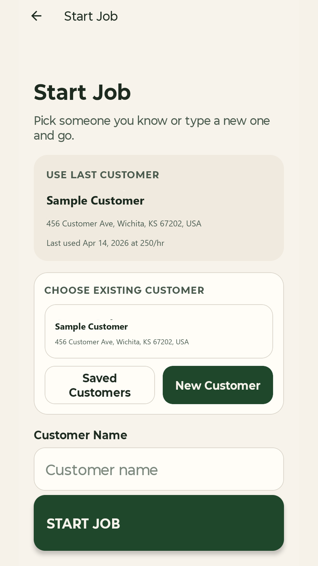 FieldBill start job screen.
